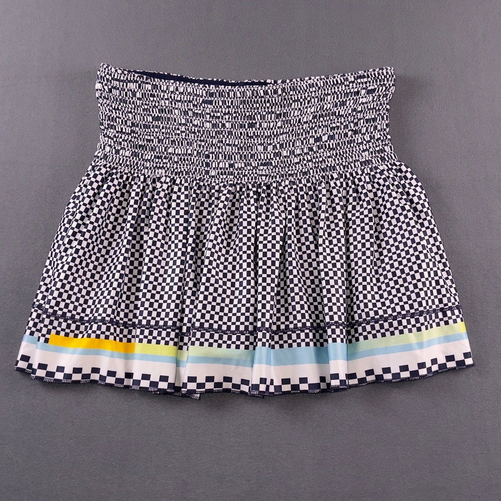 Lucky in Love Women Checkered Smocked Tennis Skort Black White Blue Yellow M